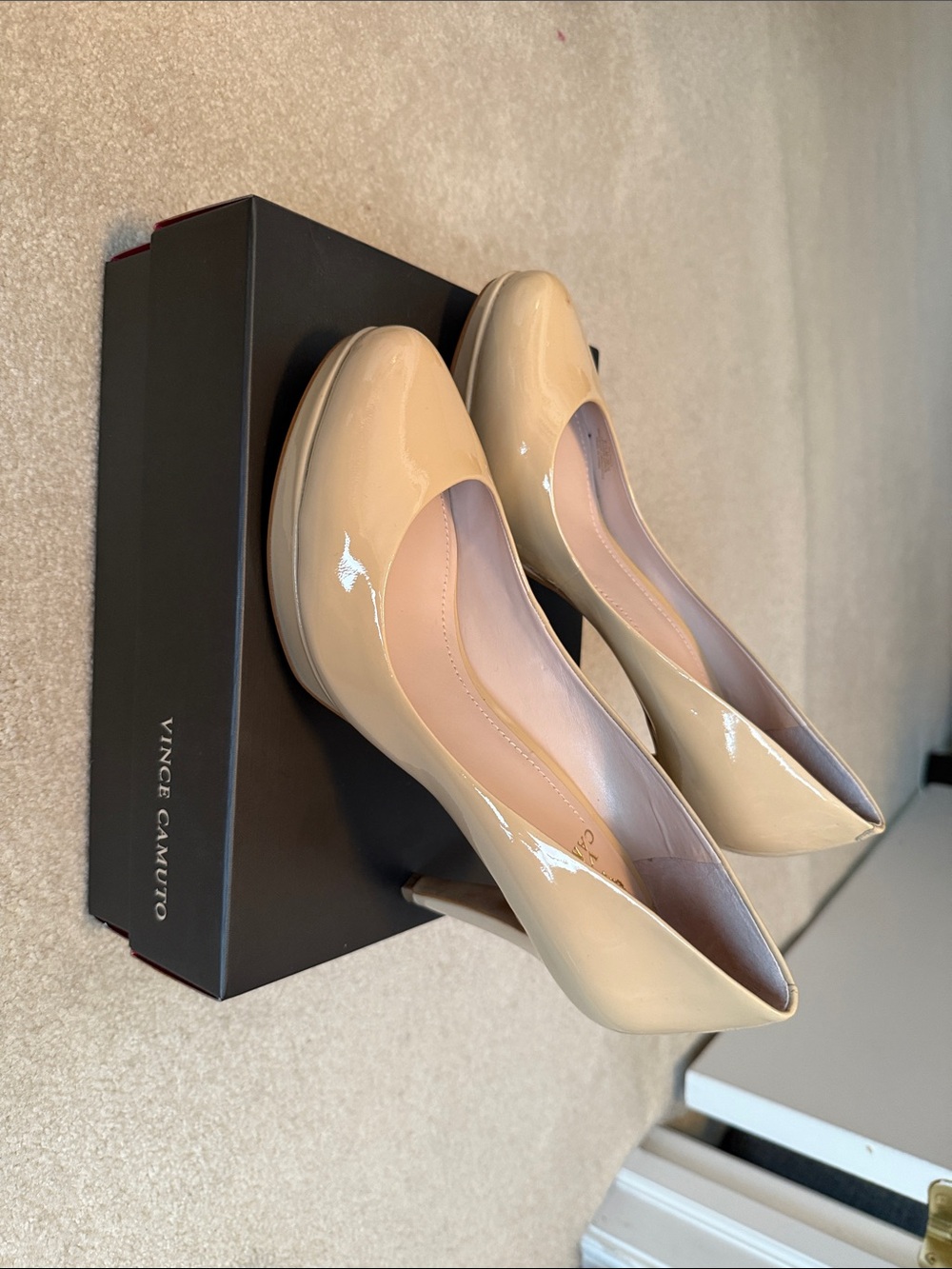 NEW IN BOX - Vince Camuto Beige Patent Leather Platform Pumps